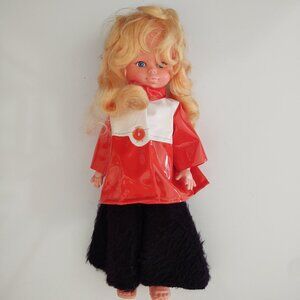 1960's PLAYMATES 12" PLASTIC DOLL RUBBER FACE HONG KONG BLUE EYED VINYL JACKET